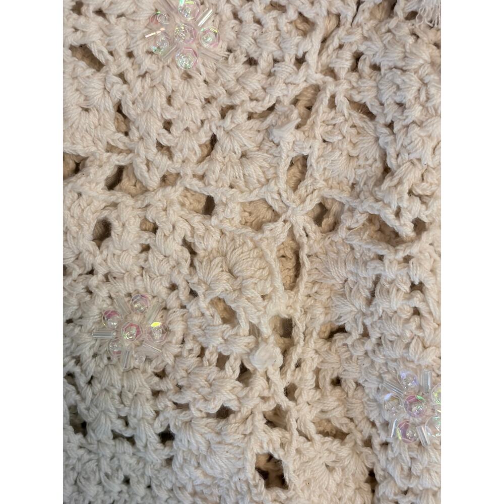 Vintage Y2K Betsey Johnson M/L Cream Crochet Cardigan Beaded Ruffle Boho - Picture 5 of 7